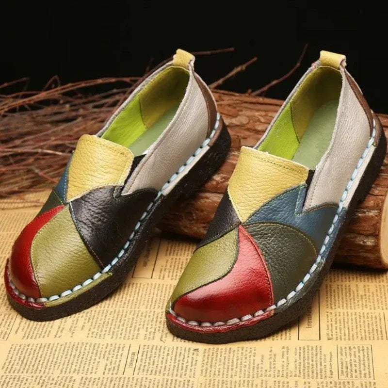 Mixed Color Women Loafers Retro
