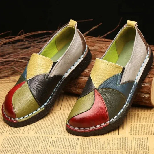 Mixed Color Women Loafers Retro