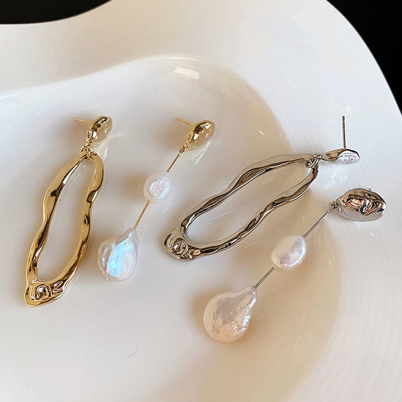 New Elegant Asymmetric Earring Freshwater Pearl