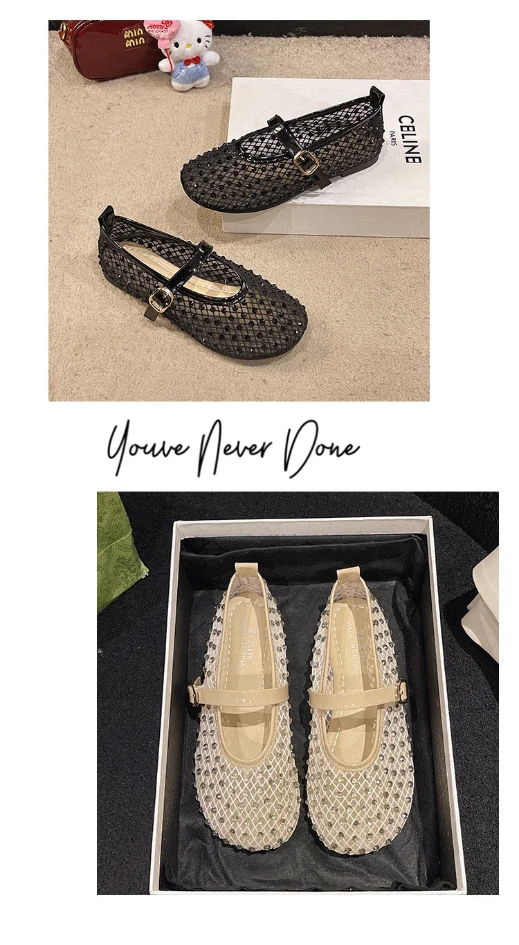 Women's Flat Shoes Grid Rhinestones Soft Sole Light Shoes for Women Daily Commute Dress Breathable in Summer Zapatillas De Mujer