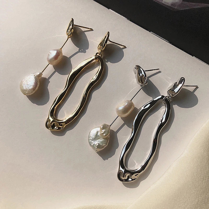 New Elegant Asymmetric Earring Freshwater Pearl