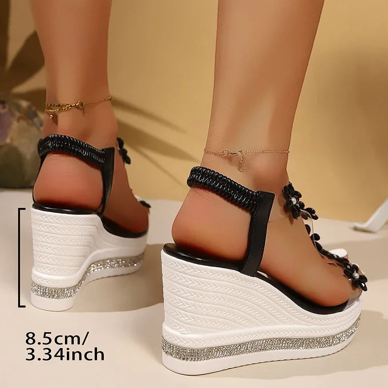 Chunky Platform Crystal Floral Sandals