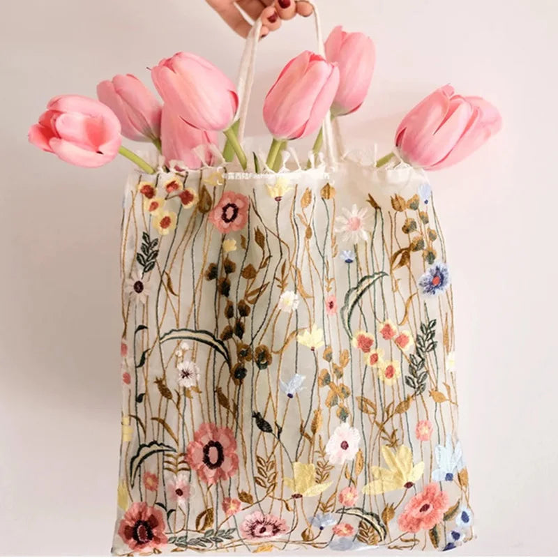 Embroidered Lace Flower Shoulder Bag